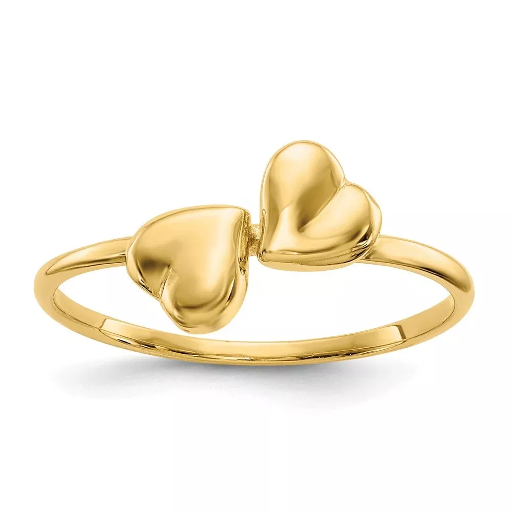 14K Yellow Gold Polished Hearts Ring