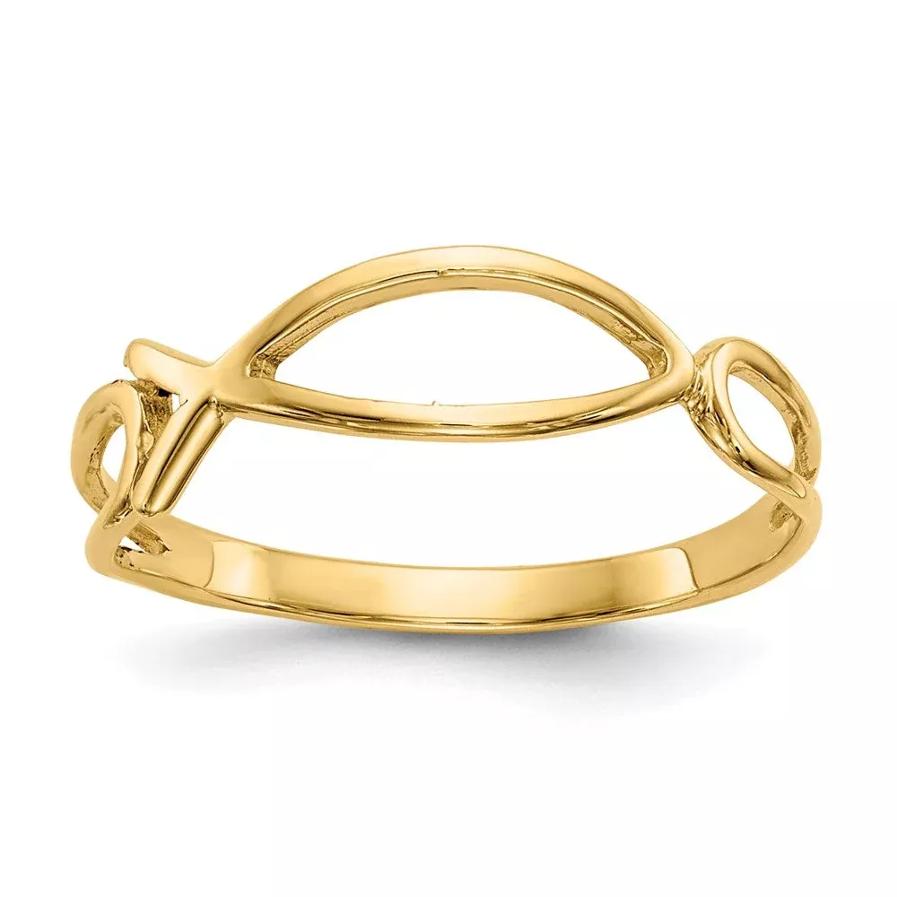 14K Yellow Gold Polished Ichthus Fish Ring