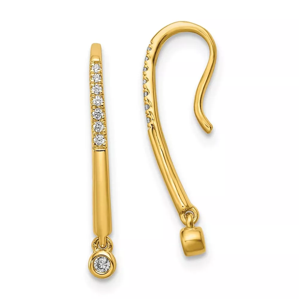 14k Yellow Gold Polished Real Diamond Drop Wire Earrings