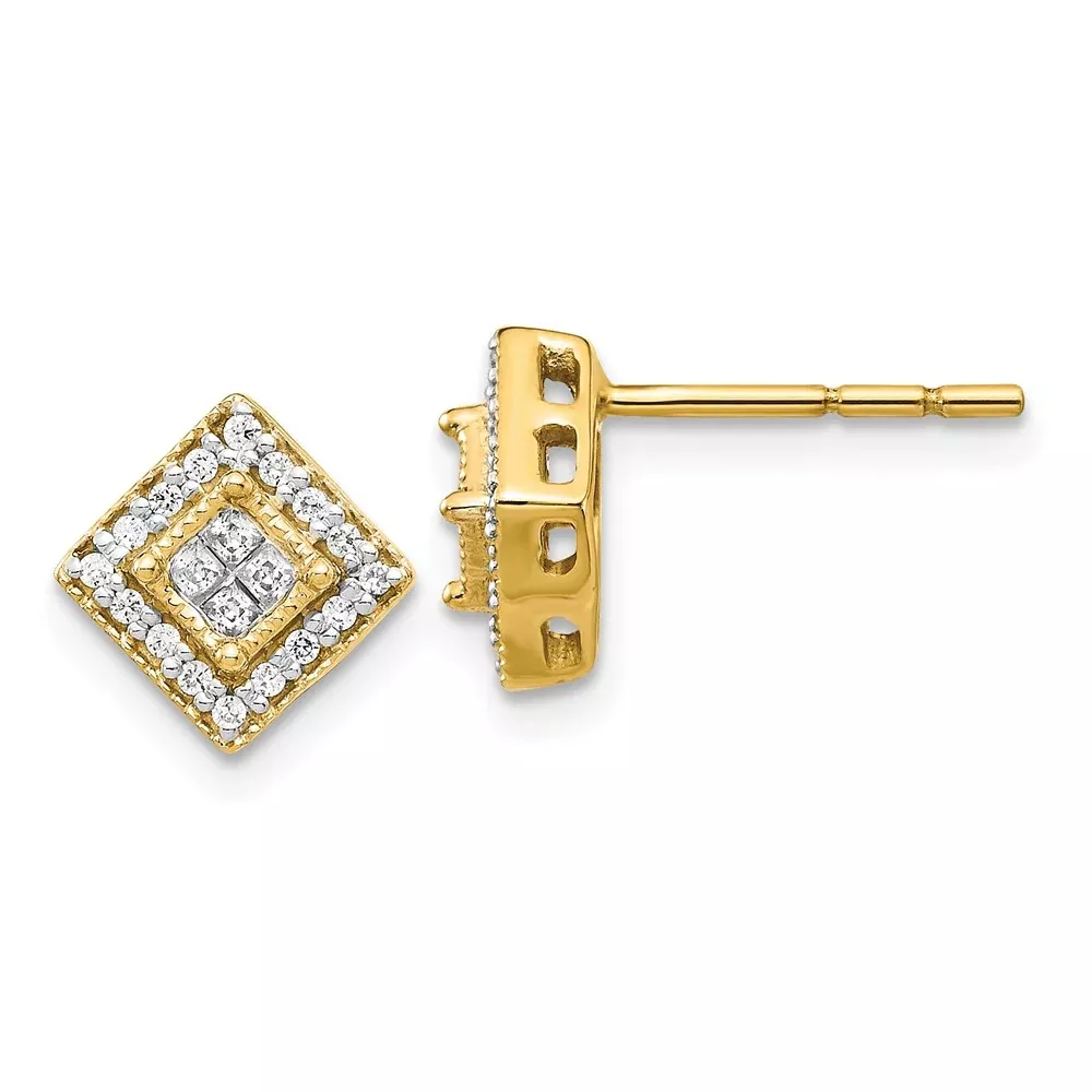 14k Yellow Gold Polished Real Diamond Post Earrings