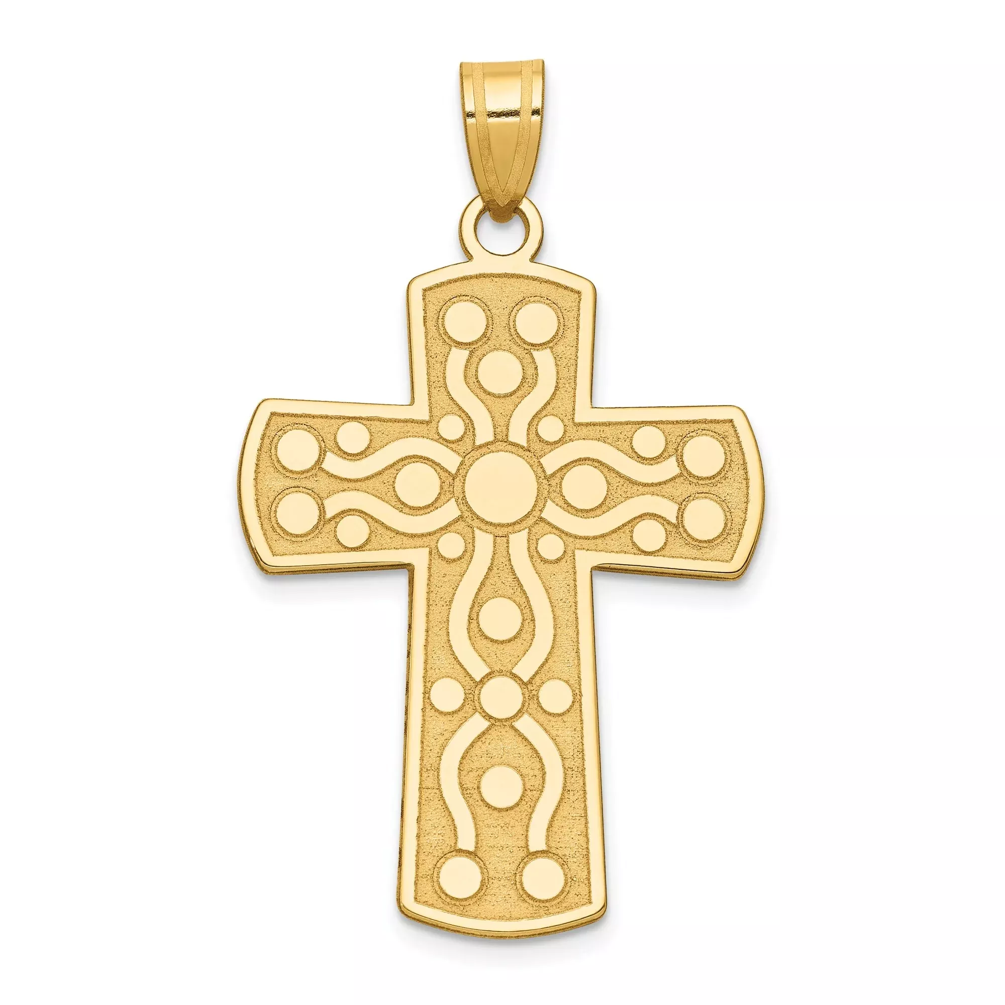14k Yellow Gold Reversible Latin Cross Pendant with Polished and Brushed Finish