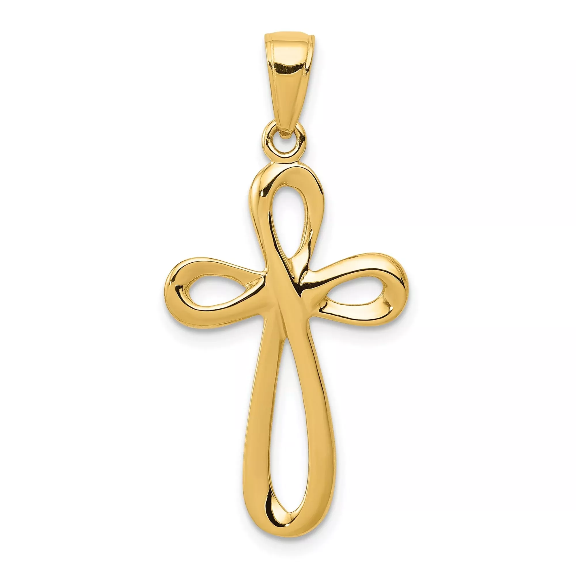 14k Yellow Gold Reversible Latin Cross Pendant with Smooth Edge and Mirror Finish