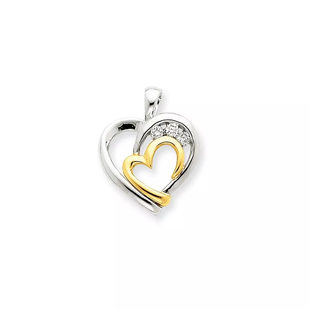 14K Yellow Gold Two-tone Real Diamond Heart Pendant
