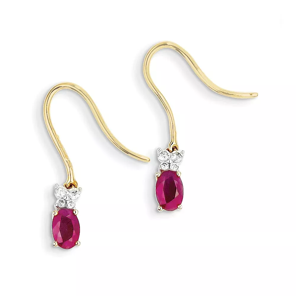 14k Yellow Gold Two-tone Real Diamond & Ruby Earrings