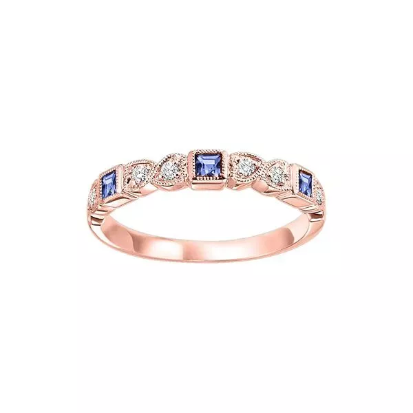 14Kt Rose Gold Diamond 1/12Ctw & Sapphire 1/6Ctw Ring