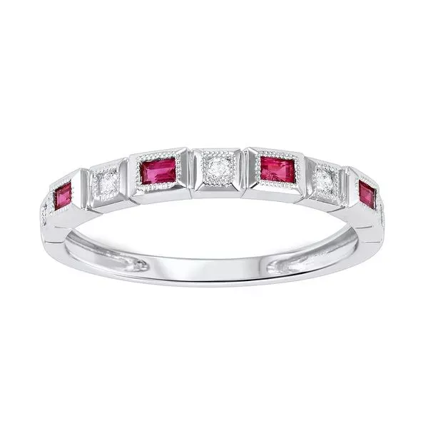 14Kt White Gold Diamond 1/10Ctw & Ruby 1/5Ctw Ring