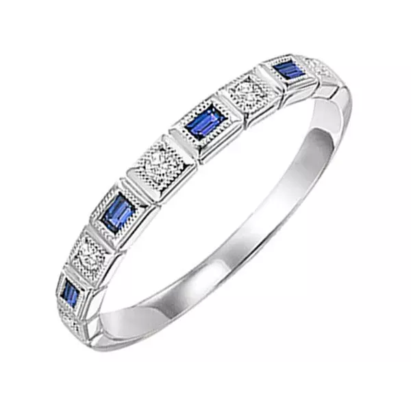 14Kt White Gold Diamond 1/12Ctw & Sapphire 1/8Ctw Ring