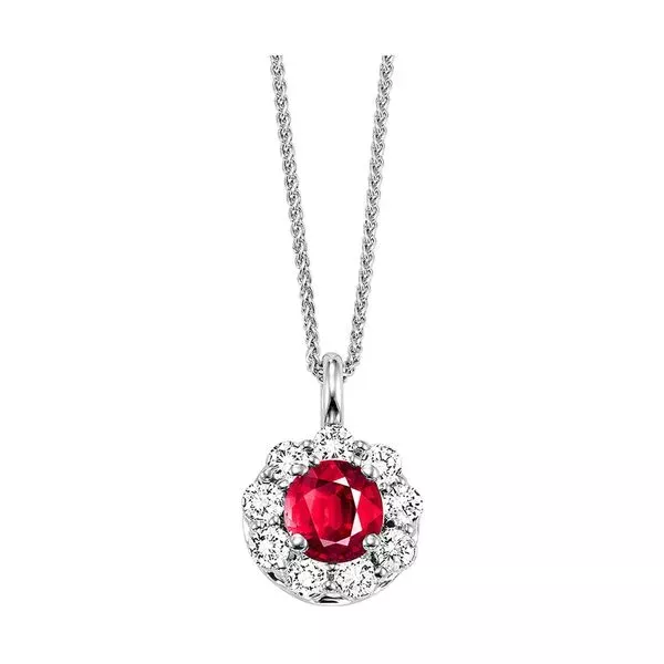 14Kt White Gold Diamond 1/2Ctw & Ruby 1/10Ctw Pendant