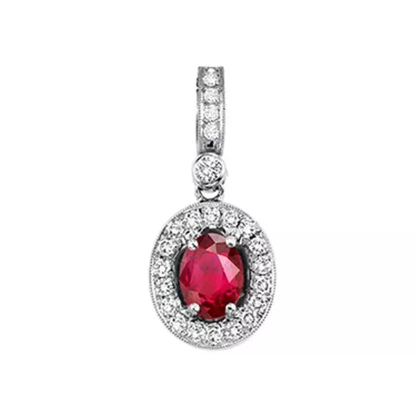 14Kt White Gold Diamond 1/8Ctw & Ruby 5/8Ctw Pendant