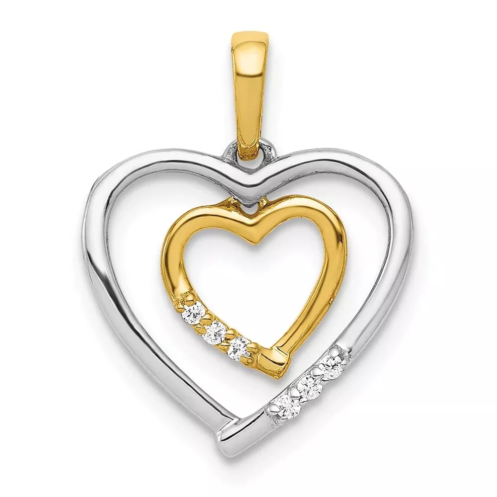 14kt White w / Yellow Gold Heart Charm Real Diamond Heart Pendant
