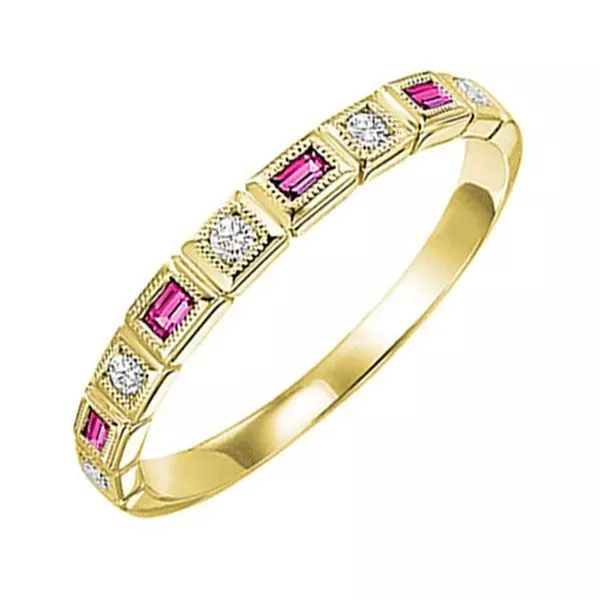 14Kt Yellow Gold Diamond 1/10Ctw & Pink Sapphire 1/7Ctw Ring