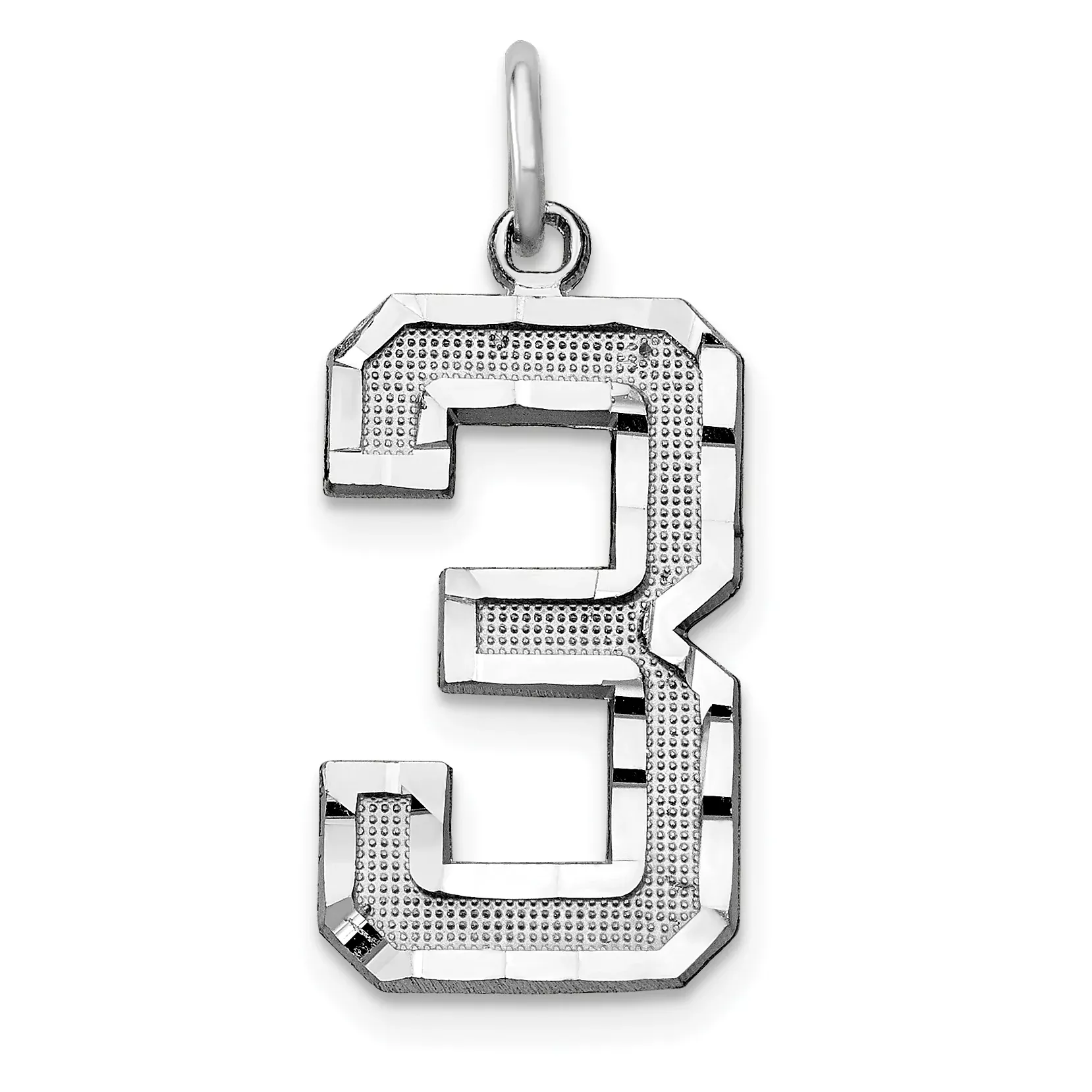 14Kw Large Brushed Diamond-cut Number 3 Charm