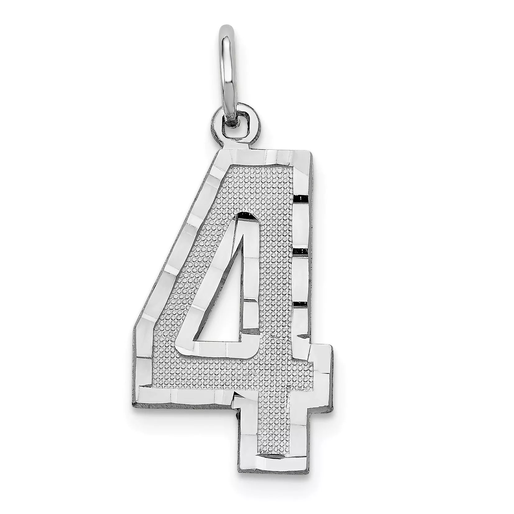 14Kw Large Brushed Diamond-cut Number 4 Charm