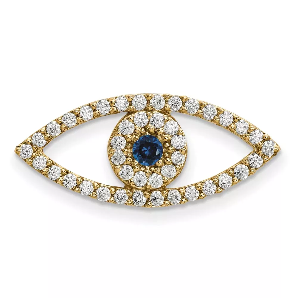 14ky Medium Diamond and Sapphire Evil Eye Pendant