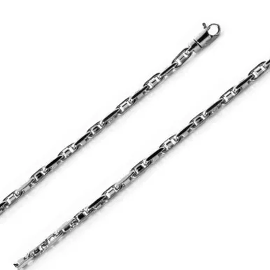 18k White Gold 3.2mm Hand Made Anchor Chain 8 Inches
