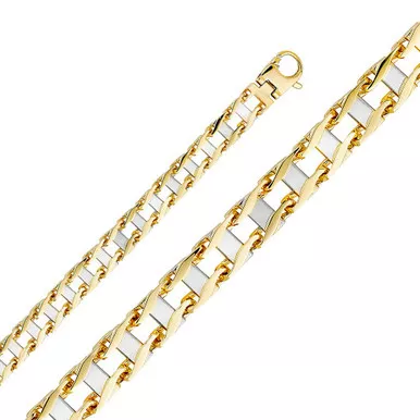 18K Yellow and White Gold Handmade Railroad Chain 10.0mm 7 Inches