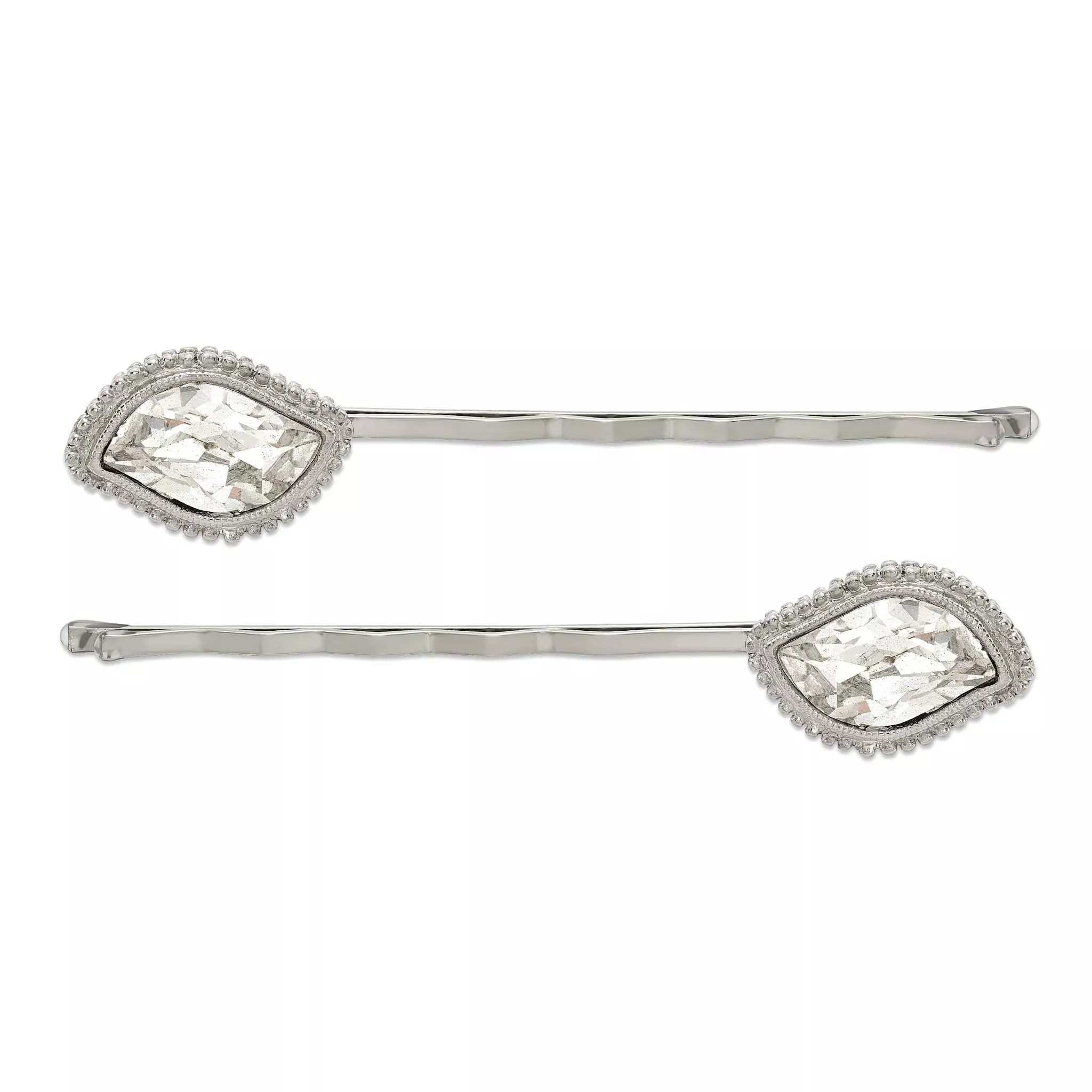 1928 Jewelry Set of 2 Silver-tone Fancy Clear Crystal Hairpins