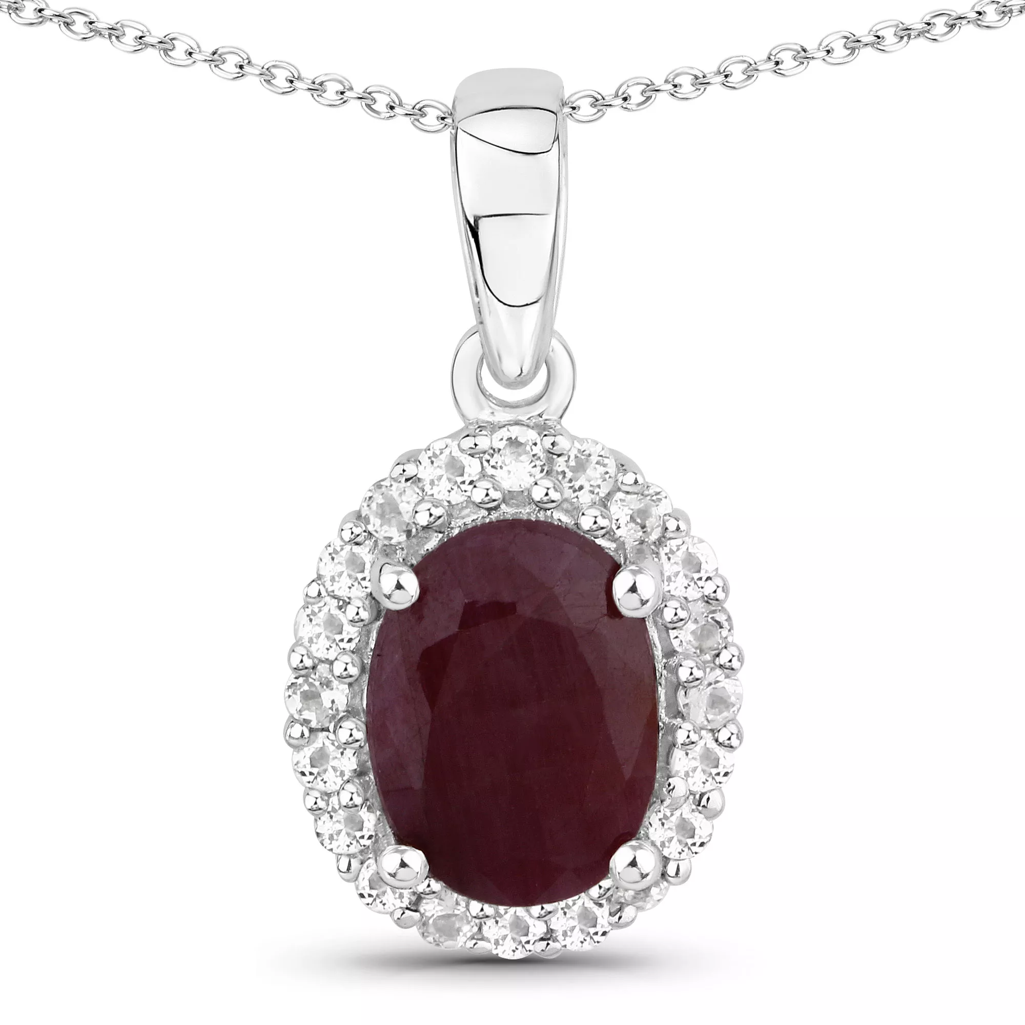 2.05 Carat Genuine Ruby and White Topaz .925 Sterling Silver Pendant