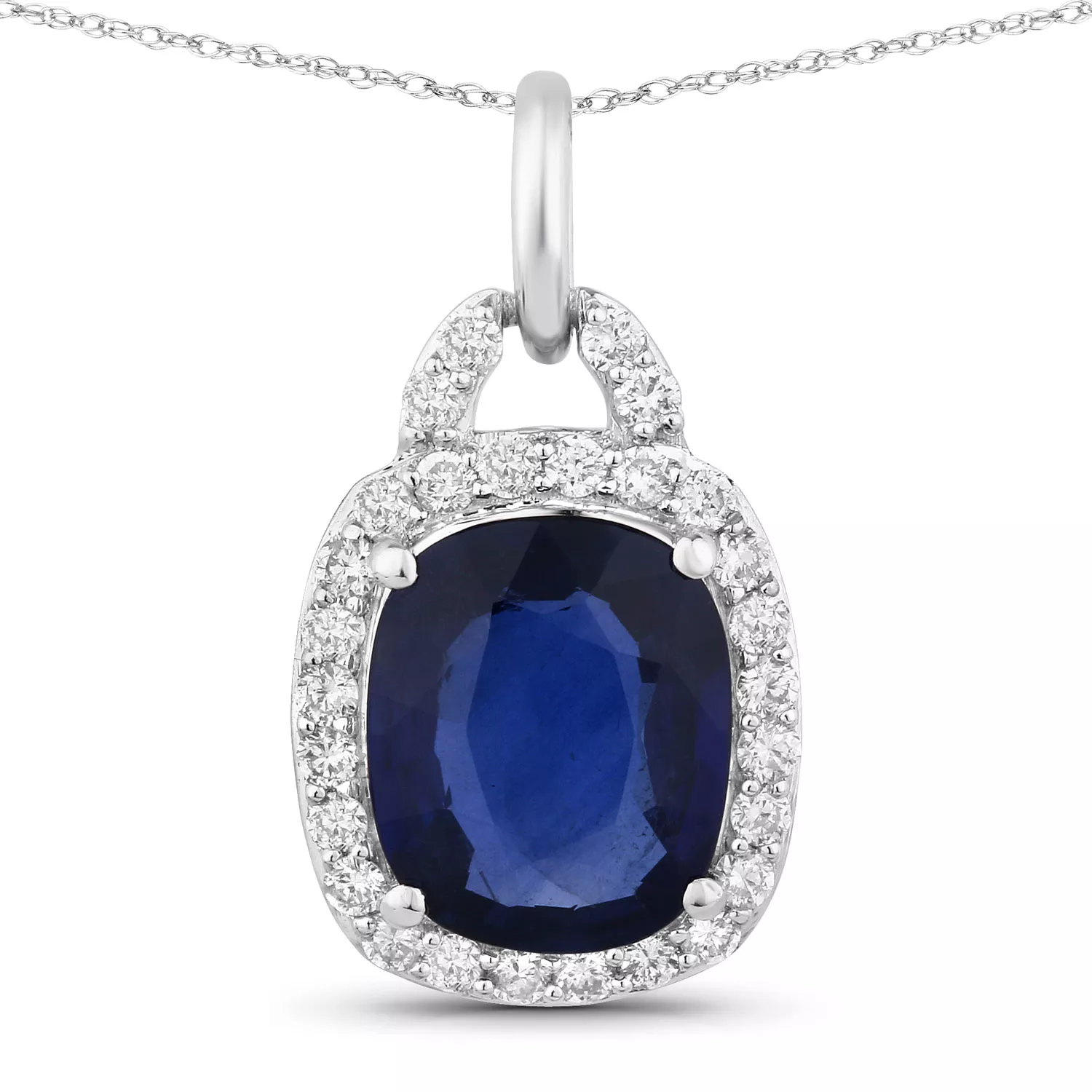 2.19 Carat Genuine Ceylon Blue Sapphire and White Diamond 18K White Gold Pendant