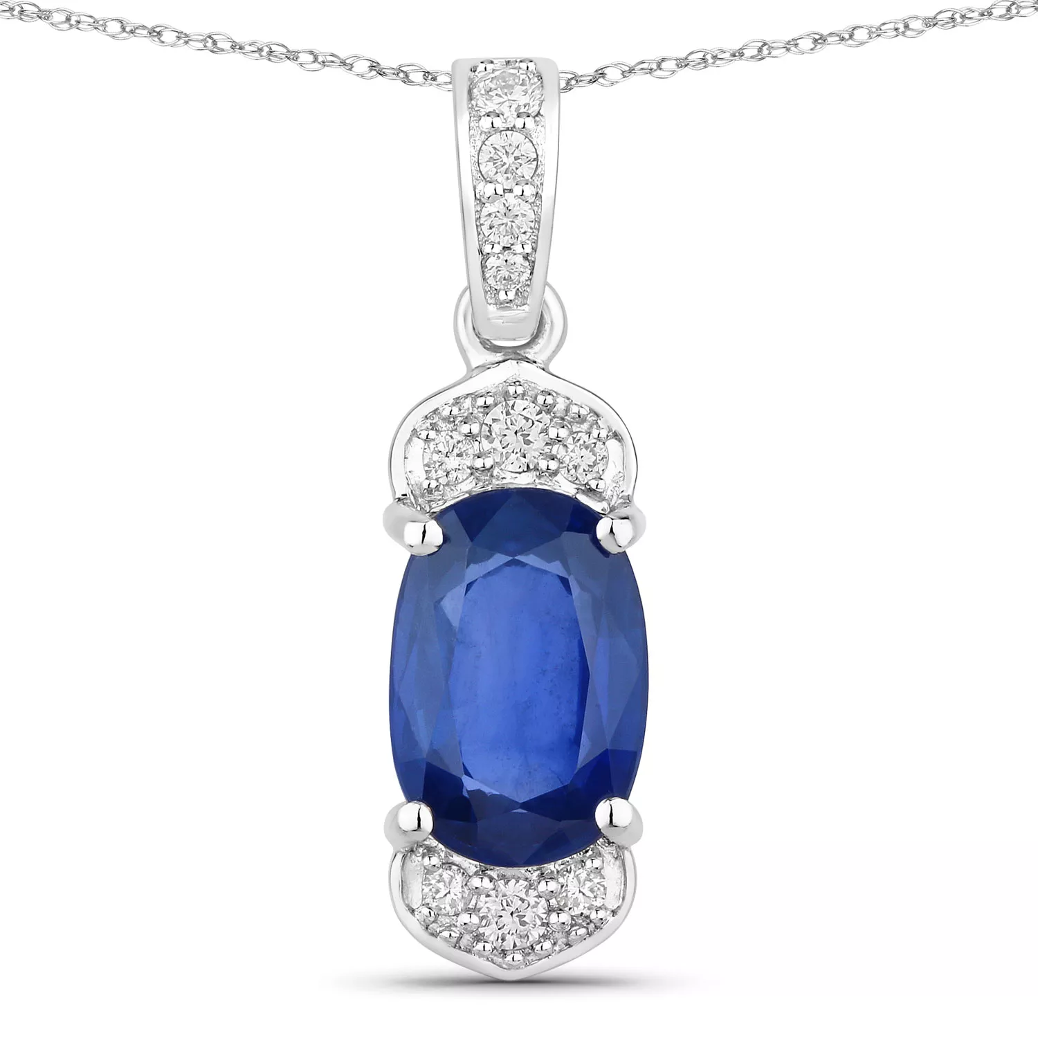 2.46 Carat Genuine Ceylon Blue Sapphire and White Diamond 18K White Gold Pendant