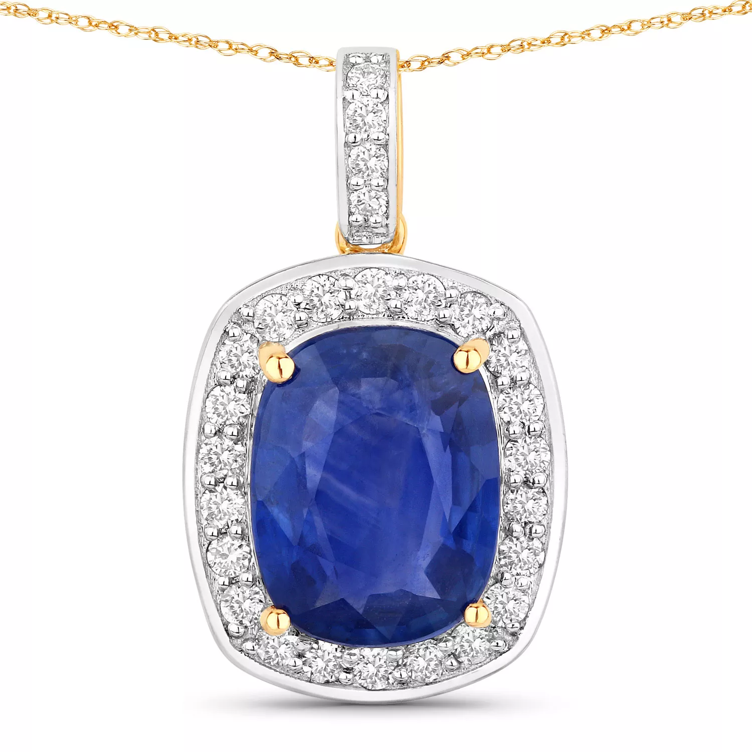 2.47 Carat Genuine Ceylon Blue Sapphire and White Diamond 18K Yellow Gold Pendant