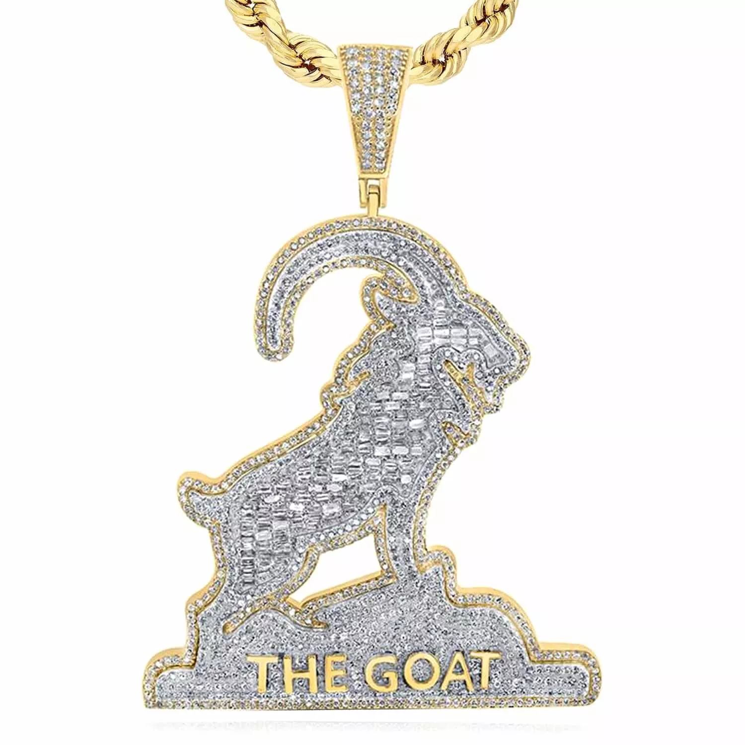 2.50CTW Natural Diamond 10K Yellow Gold THE GOAT Pendant 2.7"