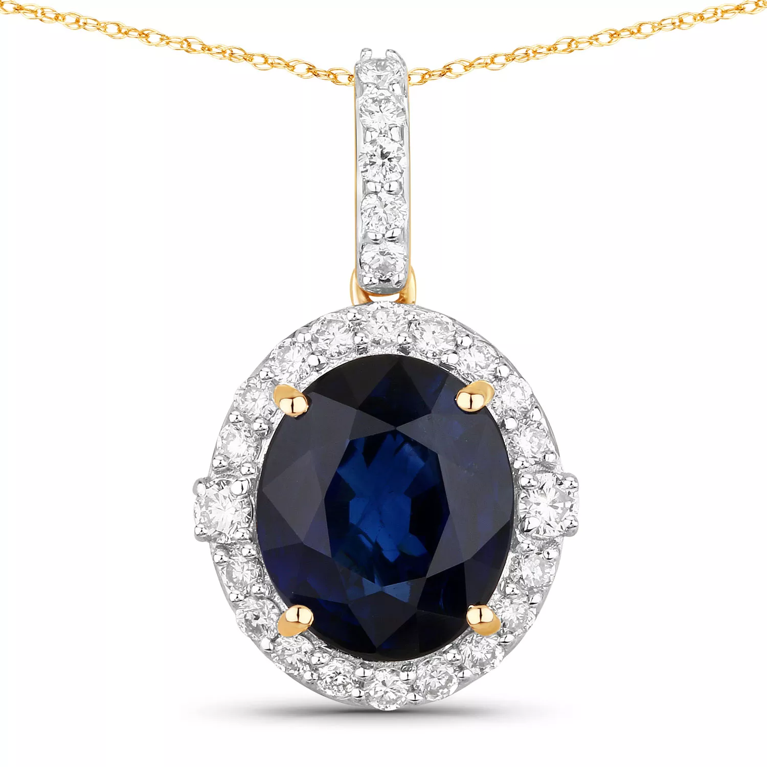 2.58 Carat Genuine Ceylon Blue Sapphire and White Diamond 18K Yellow Gold Pendant