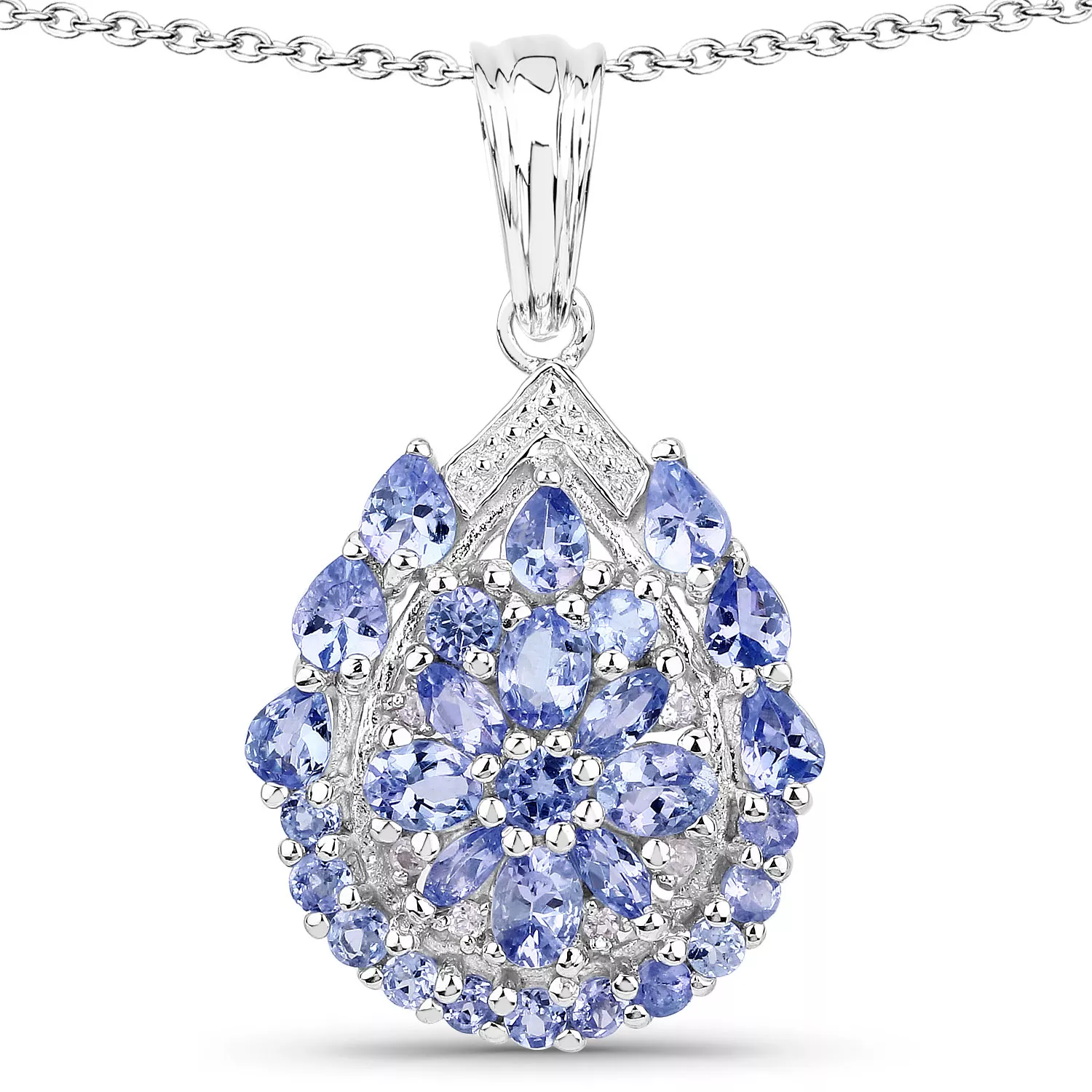 2.64 Carat Genuine Tanzanite and White Topaz .925 Sterling Silver Pendant