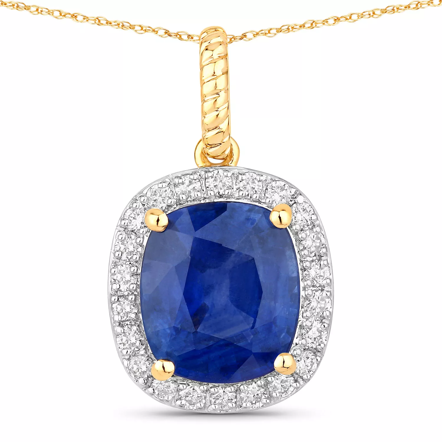 2.82 Carat Genuine Ceylon Blue Sapphire and White Diamond 18K Yellow Gold Pendant