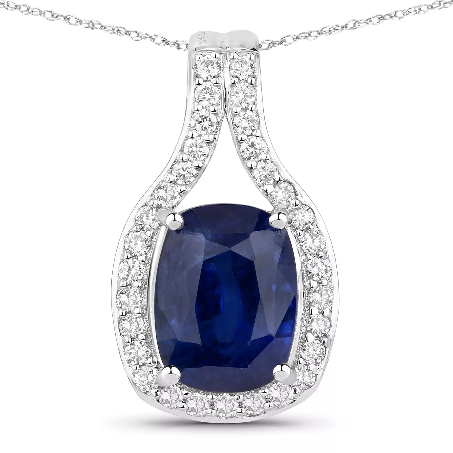 3.28 Carat Genuine Ceylon Blue Sapphire and White Diamond 18K Yellow Gold Pendant