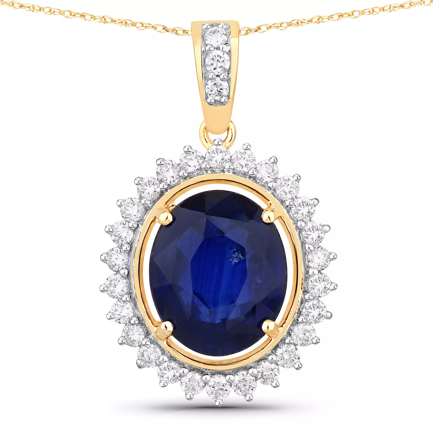 4.12 Carat Genuine Ceylon Blue Sapphire and White Diamond 18K Yellow Gold Pendant