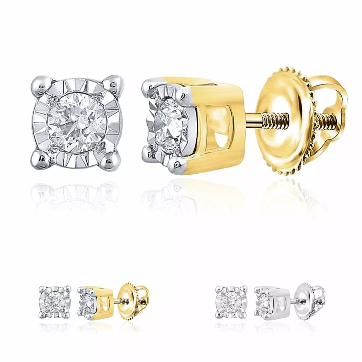 .40CTW Natural Diamond 10K Gold Yellow White Round Solitaire Stud Earrings 4.7mm