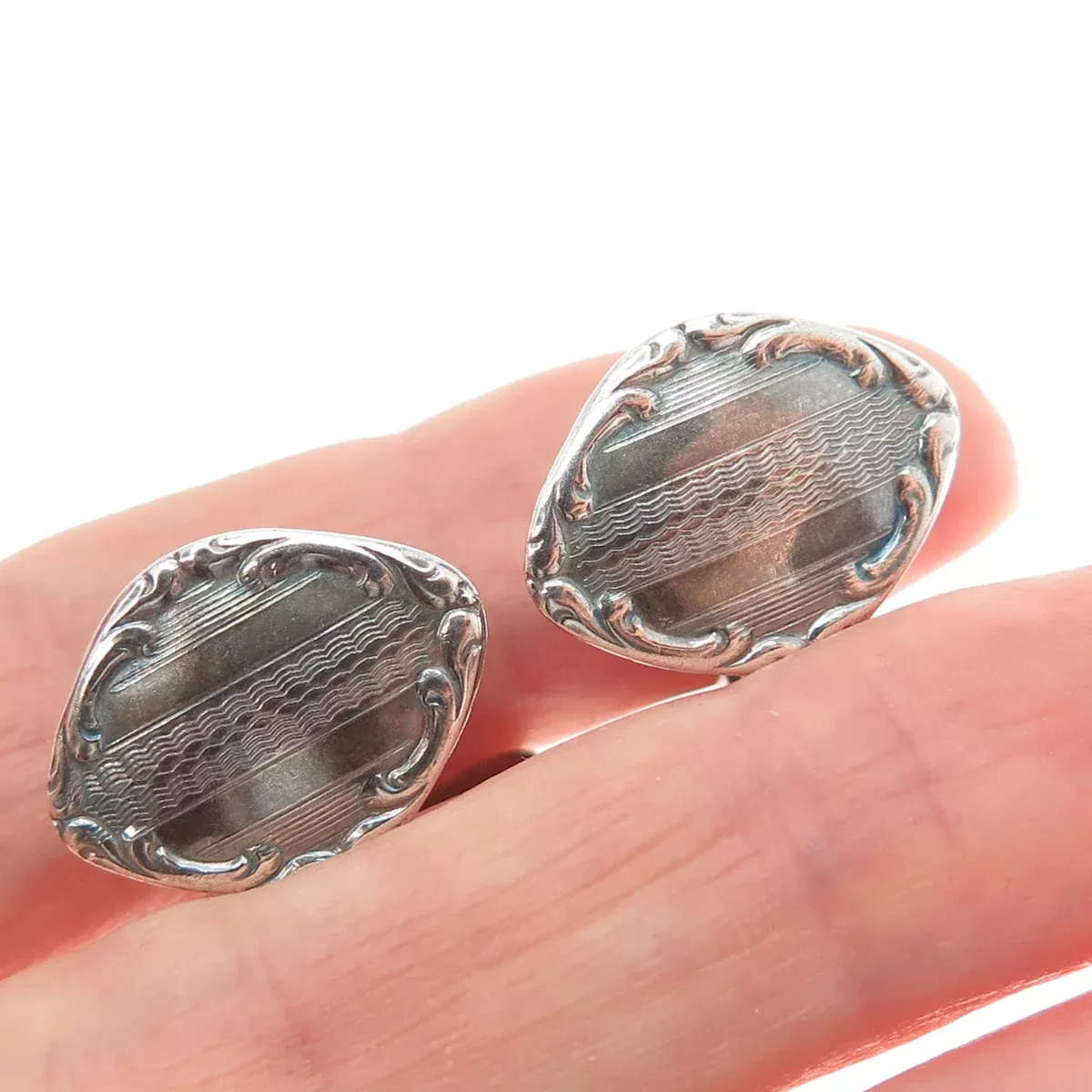 800 Silver Antique Art Deco Floral Oxidized Cufflinks