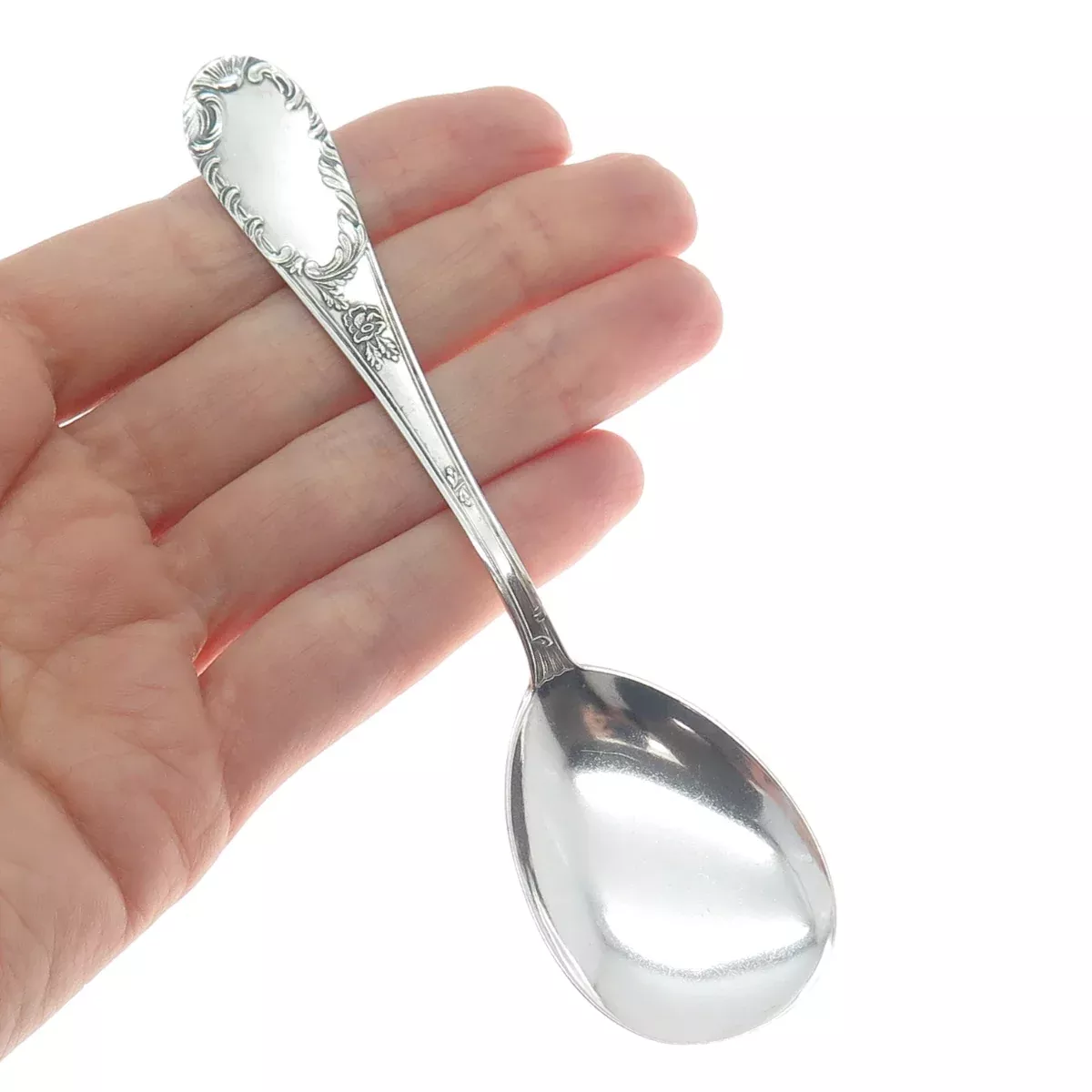 800 Silver Vintage Italy Rose Flower Sugar Spoon