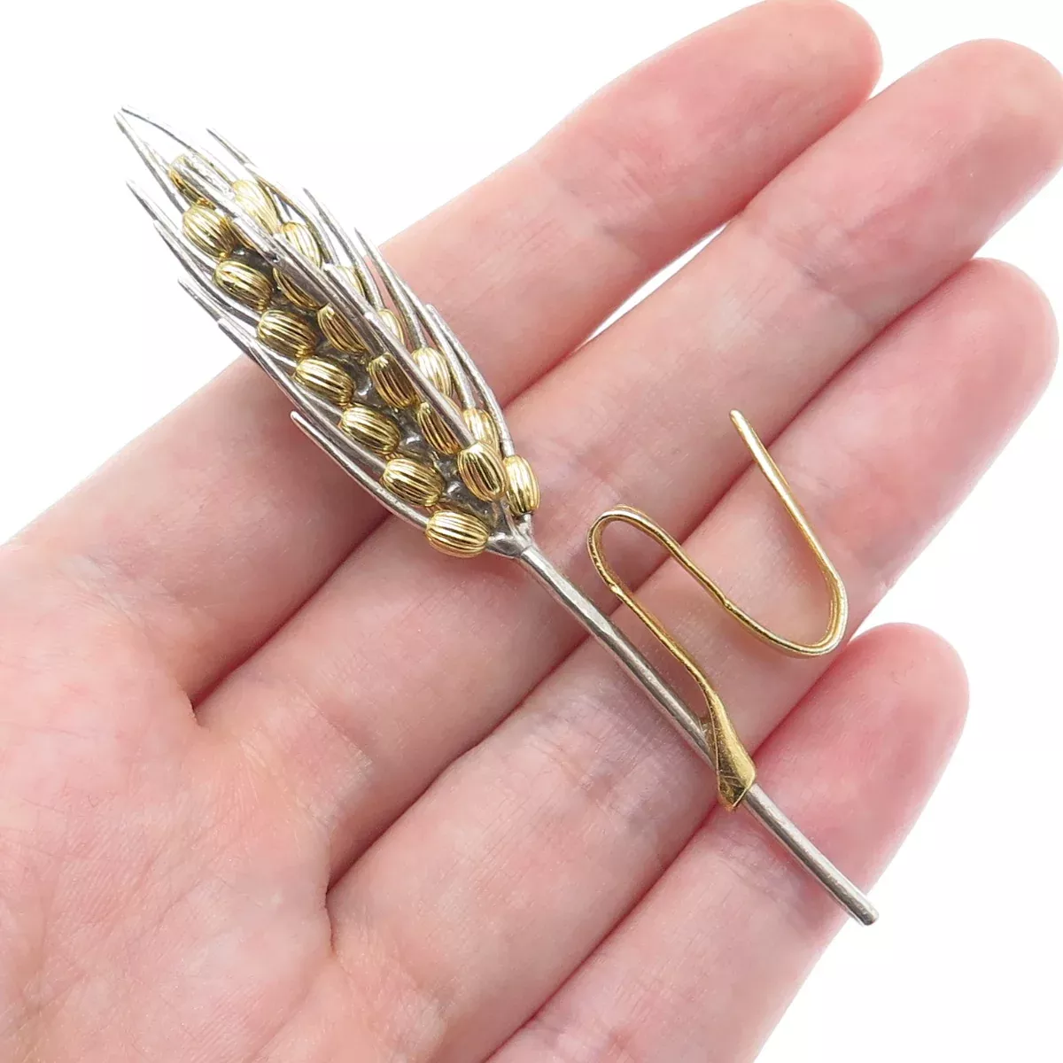 925 Sterling Silver 2-Tone Vintage Italy Ear of Wheat Miniature
