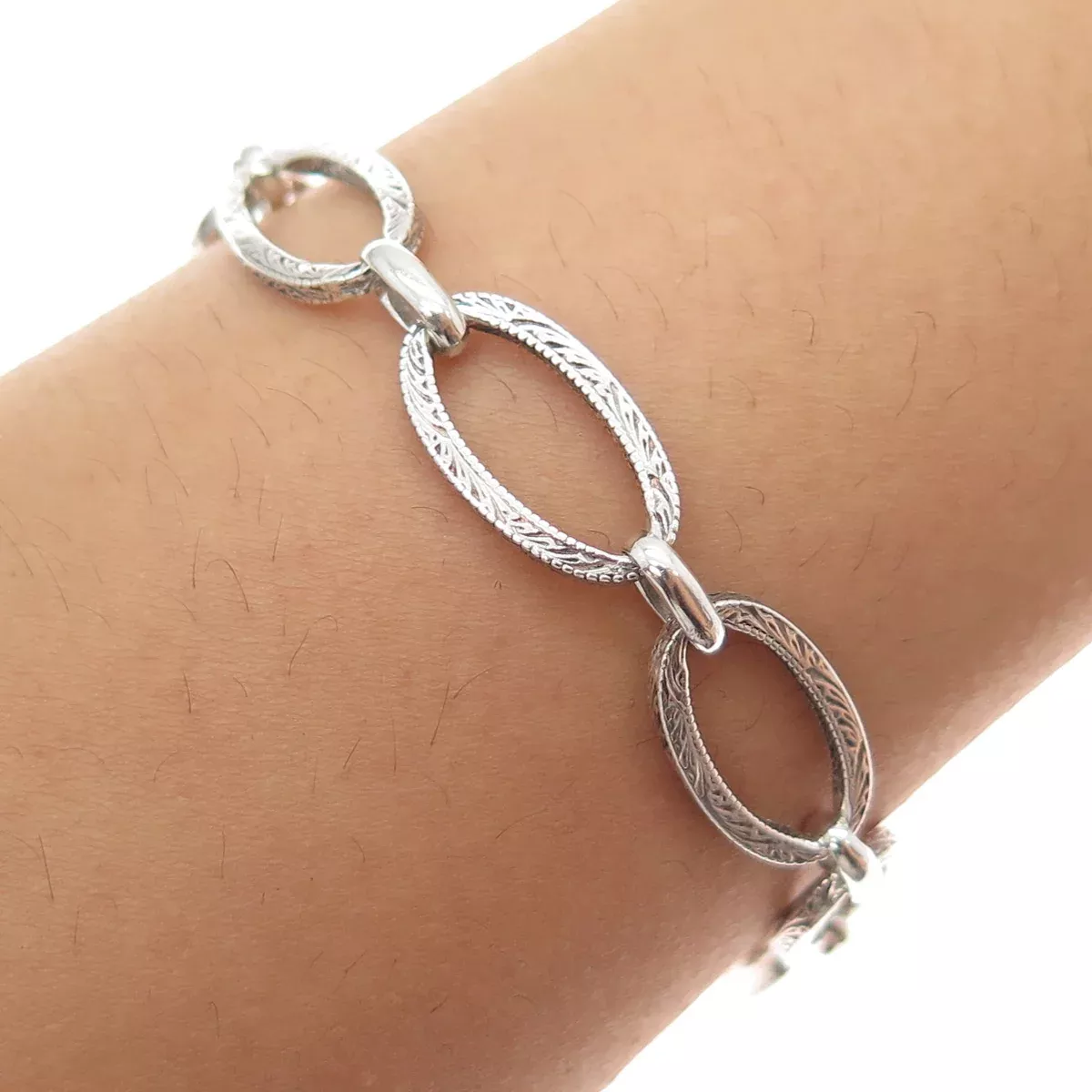 925 Sterling Silver Antique Delta Epsilon Phi Sorority Oval Link Bracelet 6.25