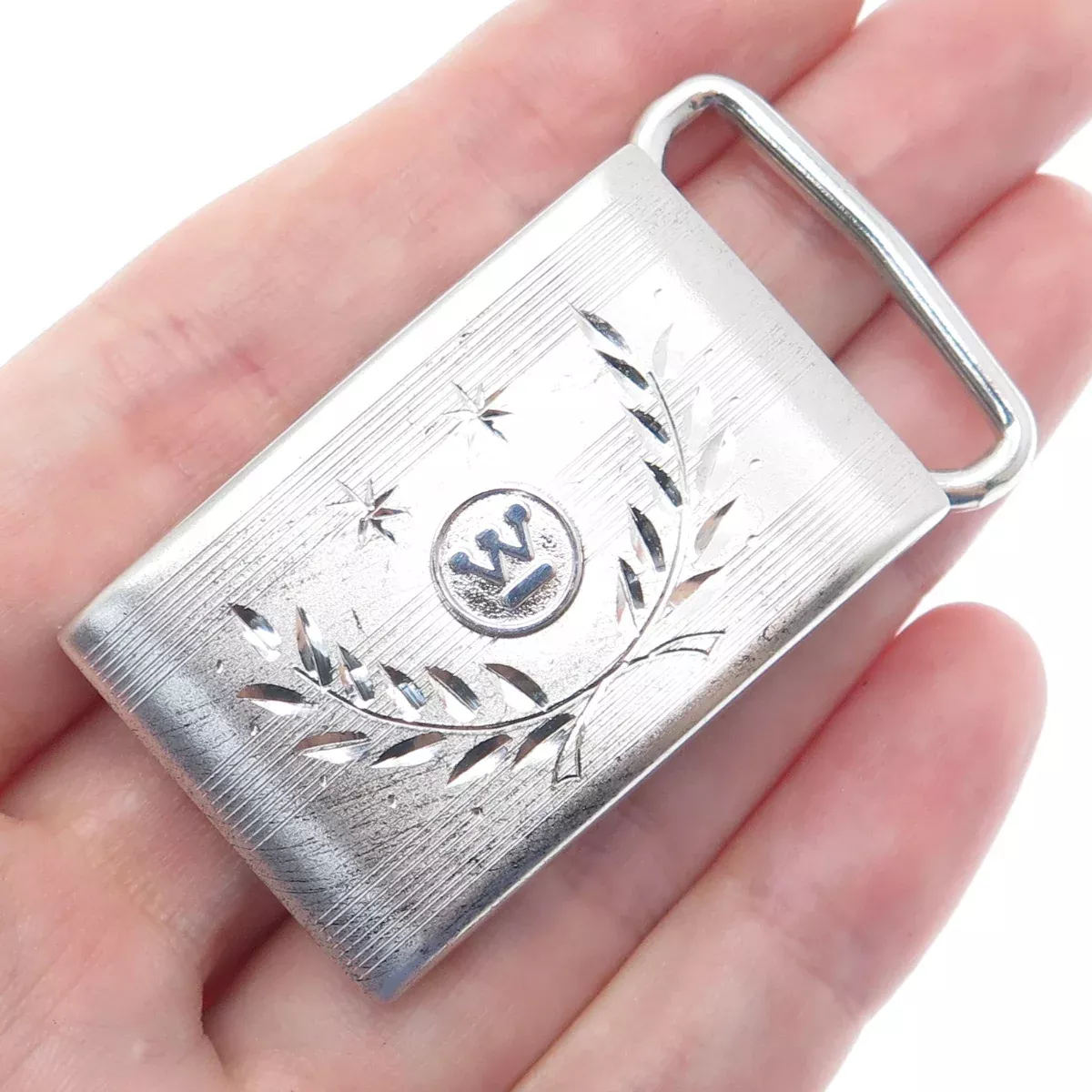 925 Sterling Silver Antique Diamond-Cut Westinghouse 25 Years Award Belt Buckle