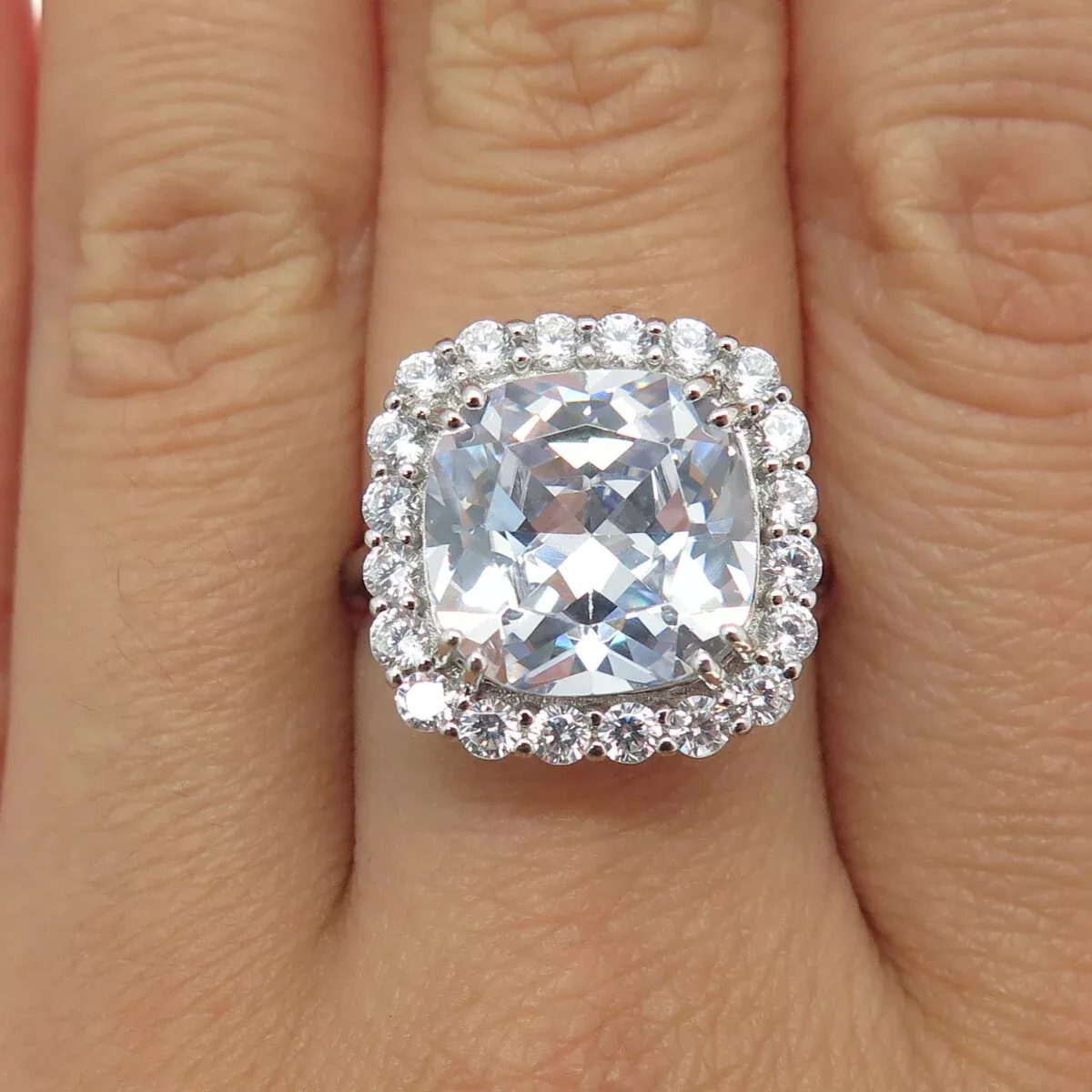 925 Sterling Silver Cushion & Round-Cut C Z Promise Ring Size 8.25