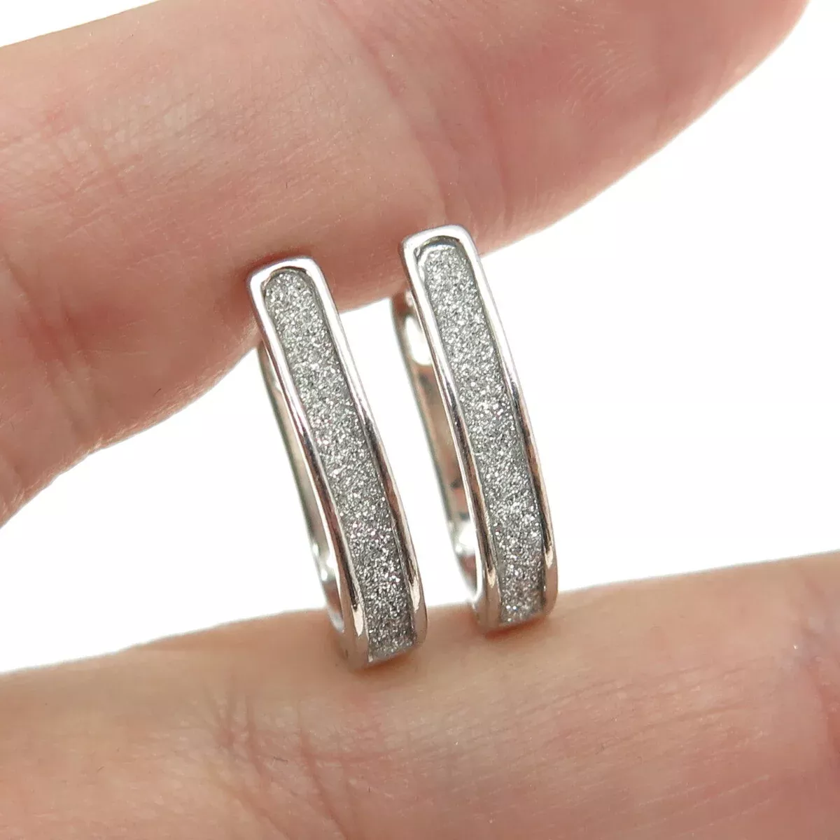 925 Sterling Silver Diamond-Illusion Horseshoe Hoop Earrings