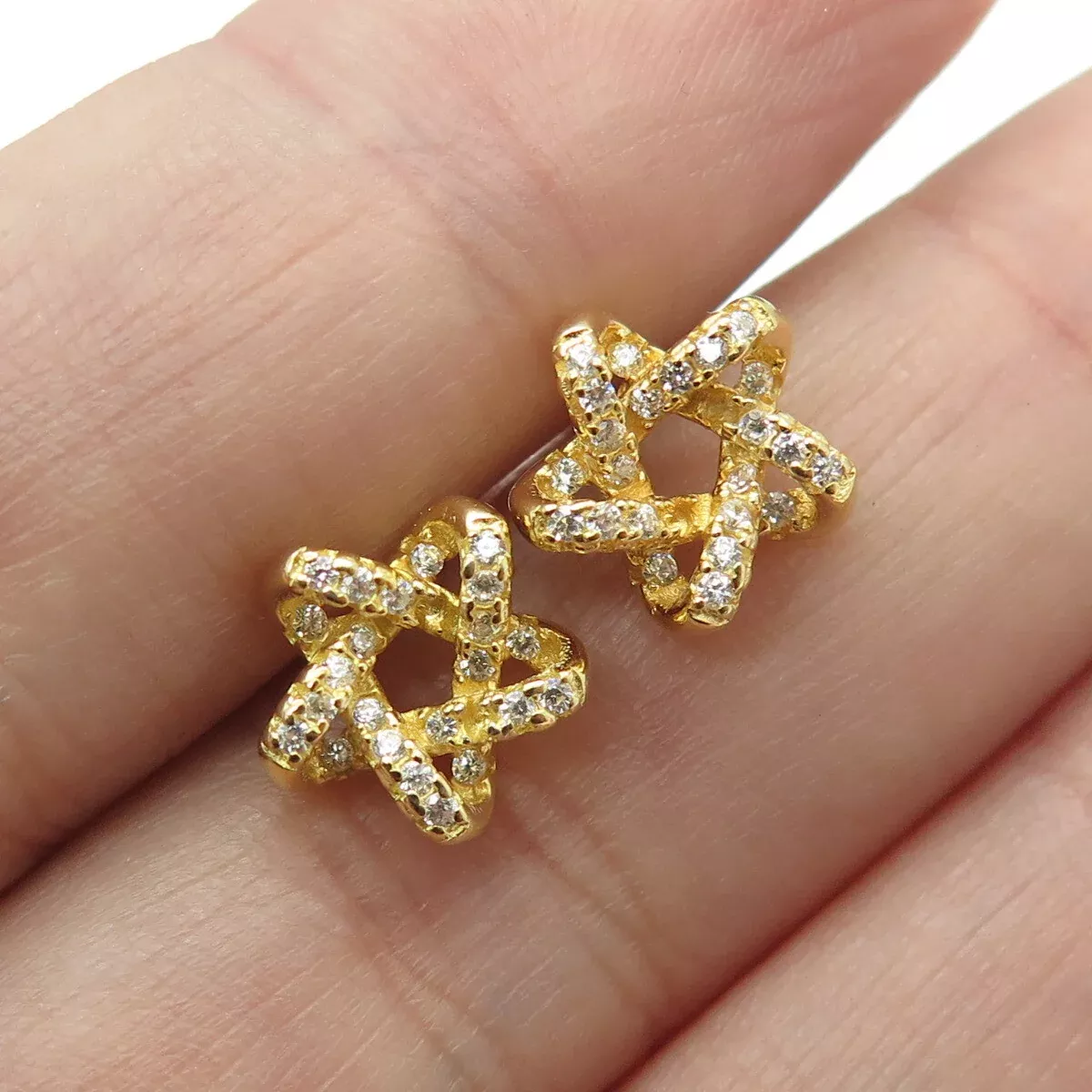 925 Sterling Silver Gold Plated Round-Cut C Z Star Stud Earrings