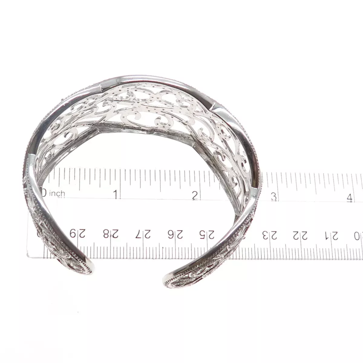 925 Sterling Silver Real Round-Cut Diamond Swirl Adjustable Cuff Bracelet 7