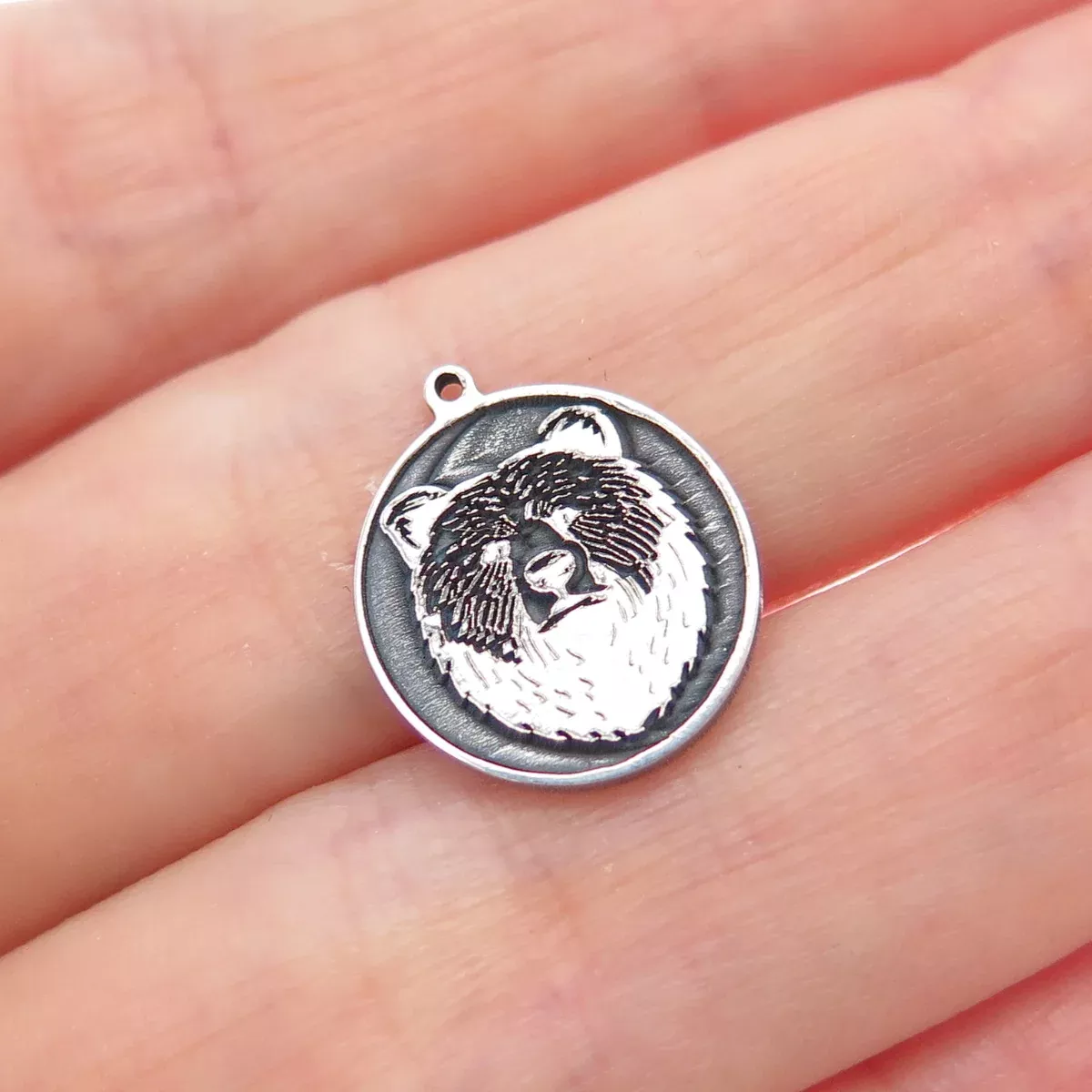 925 Sterling Silver Vintage Bear Oxidized Minimalist Charm Pendant