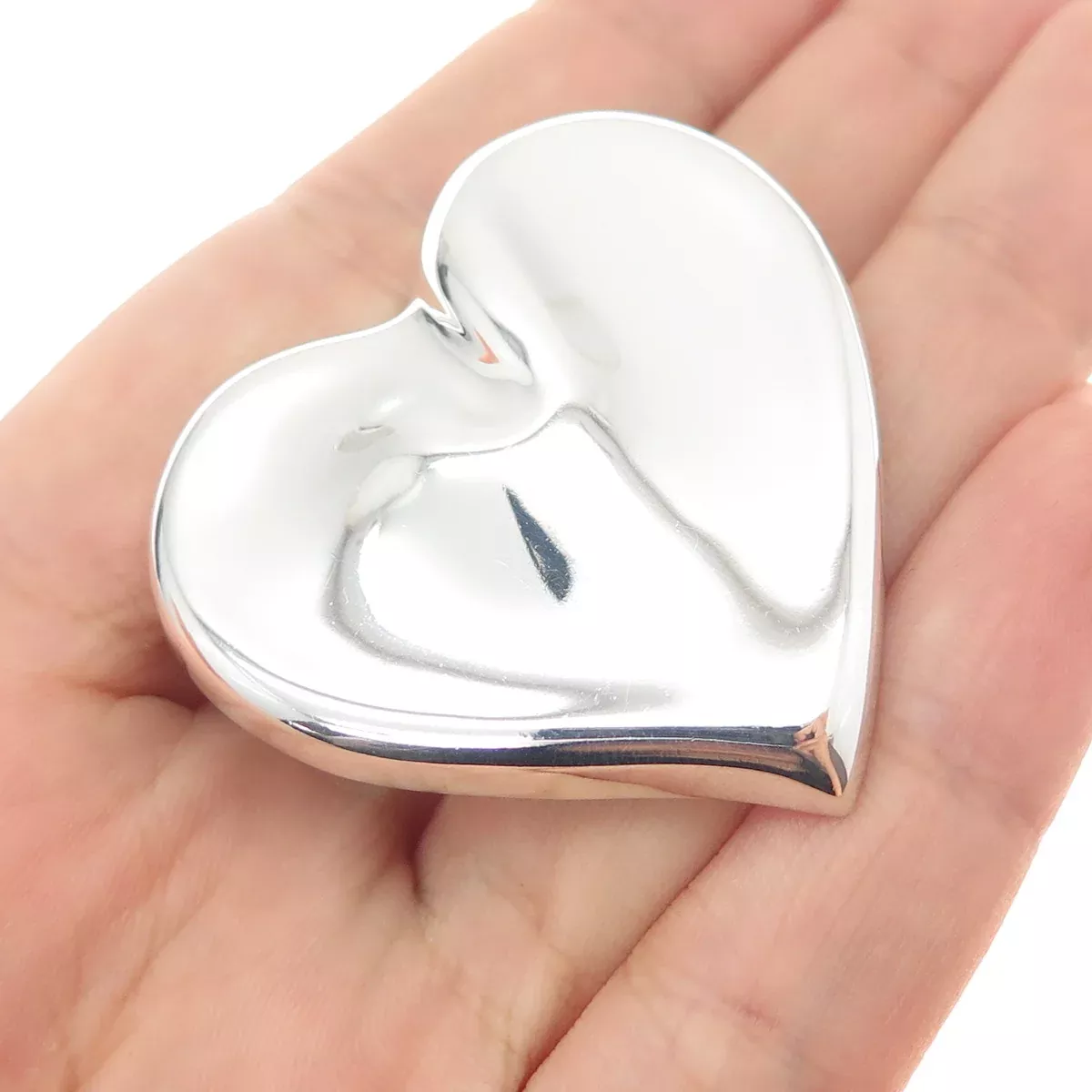 925 Sterling Silver Vintage Mexico Modernist Heart Pin Brooch/ Pendant