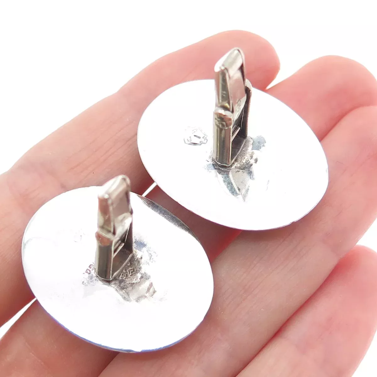 925 Sterling Silver Vintage Mexico Real Jasper Modernist Cufflinks