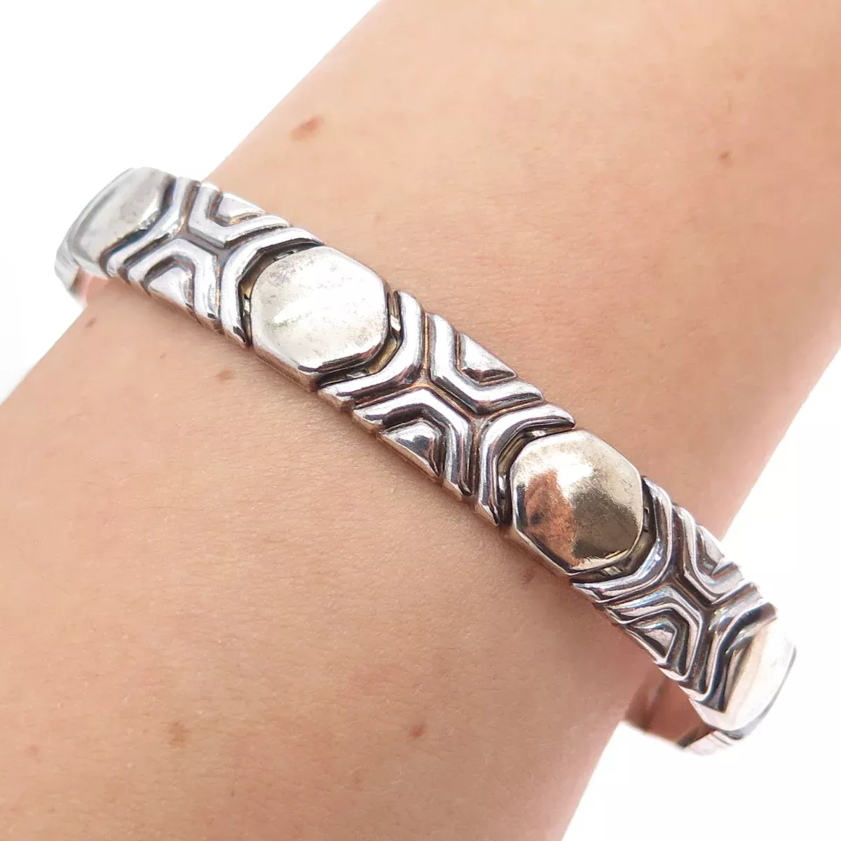 925 Sterling Silver Vintage PR Italy Modernist Oxidized Adjustable Bracelet 8