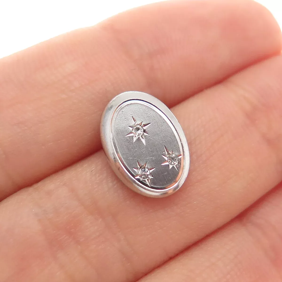 925 Sterling Silver Vintage Rhinestone Tie Tack/ Lapel Pin