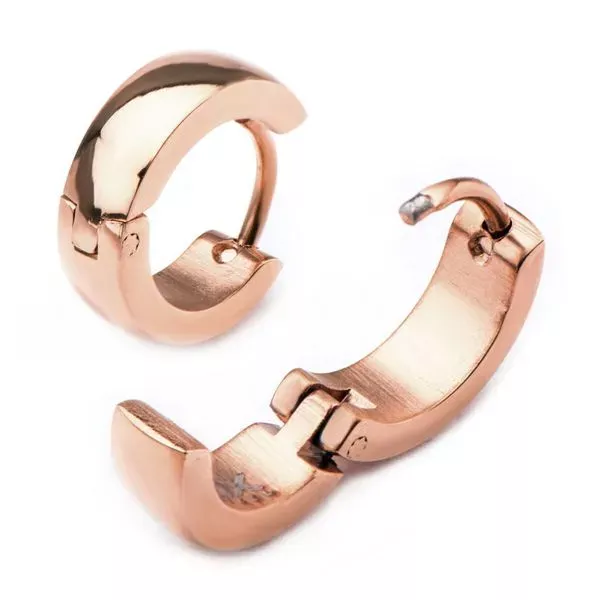 9mm/4mm Rose Gold IP Huggies Earrings