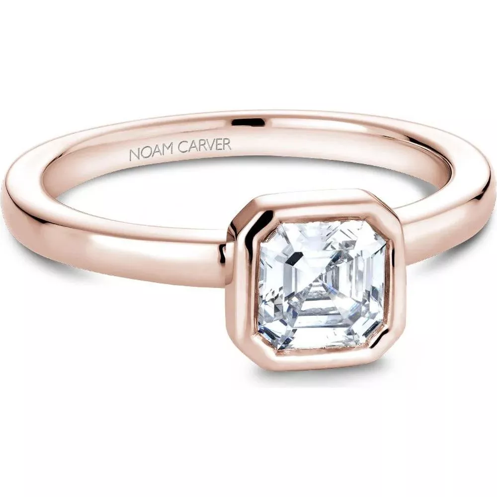 Asscher Cut Diamond Engagement Ring with Bezel Setting in Rose Gold by Noam Carver - Choose Your Center Diamond: 1 to 5 Carats, Sustainable Lab-Grown or Natural Earth-Mined