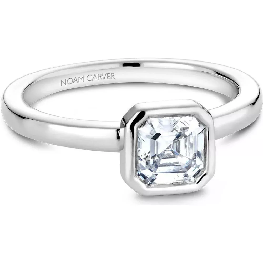 Asscher Cut Diamond Engagement Ring with Bezel Setting in White Gold by Noam Carver - Choose Your Center Diamond: 1 to 5 Carats, Sustainable Lab-Grown or Natural Earth-Mined