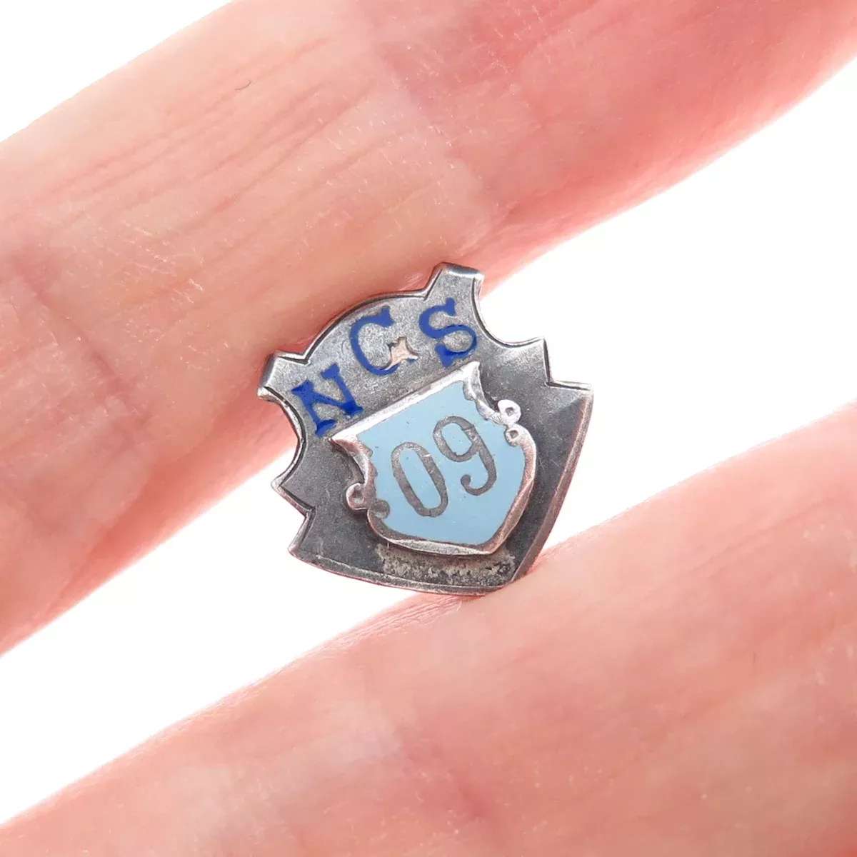 BASTIAN BROTHERS 925 Sterling Silver Antique 1909 Enamel NCS College Pin Brooch